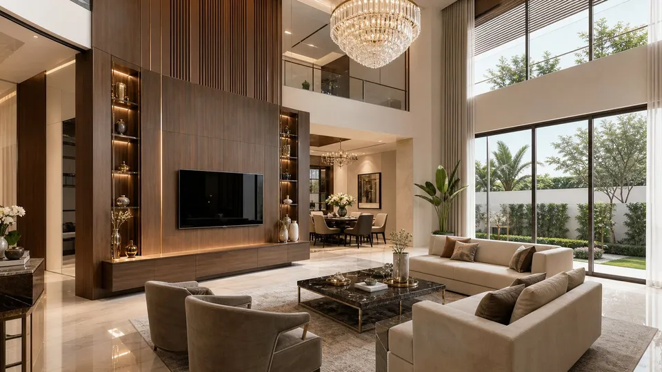 Elegant villa lounge in Bahria Town Lahore, illustrative render